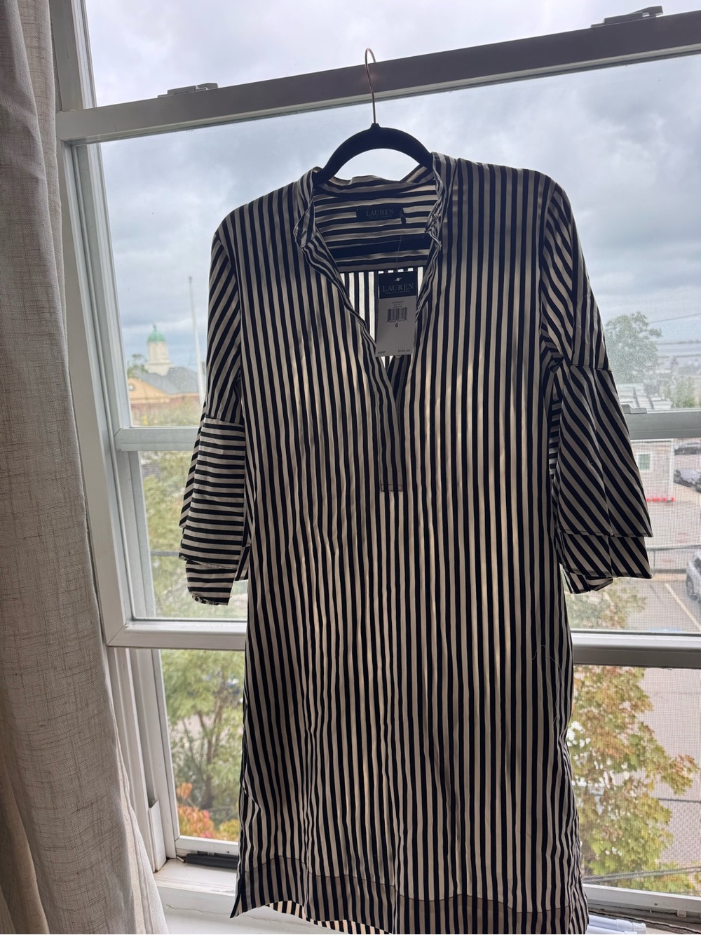 Polo by Ralph Lauren Black and White Striped Midi Dress